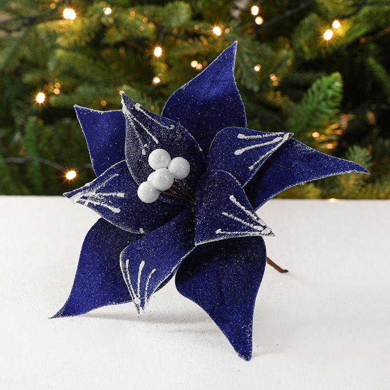 Adornos Navideños de Flores de Terciopelo Sintético con Efecto Nevado, Estilo Nuevo, para Decoración Navideña, Venta al por Mayor