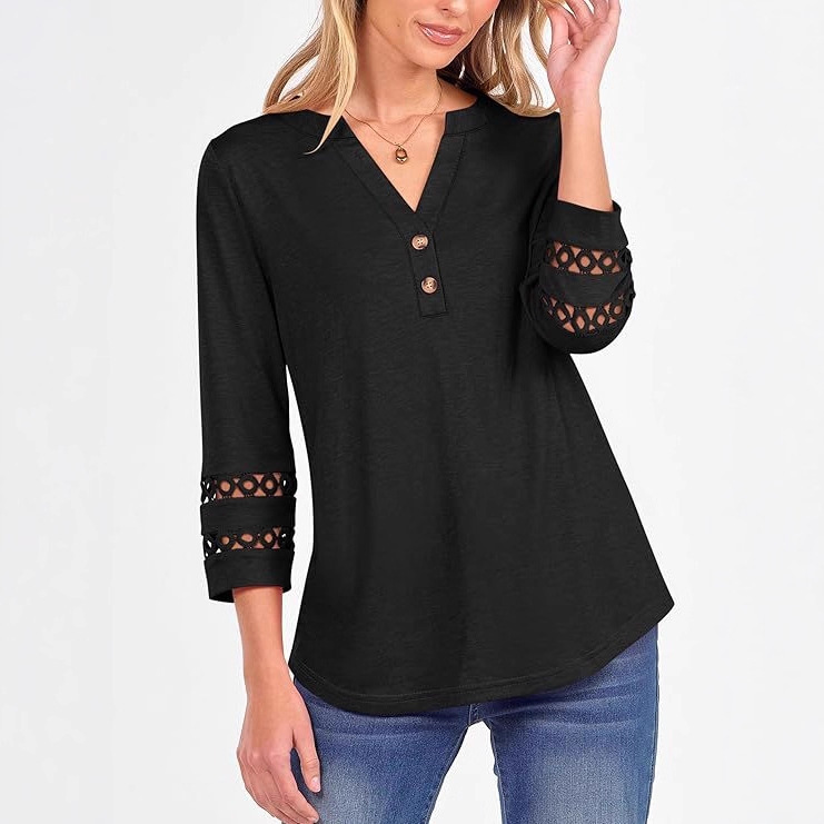 2025 Women's 3/4 Length Lace Sleeve Tops, Shirts and Casual Formal Tops, Autum T-Shirts with Long Sleeves 2025 Women's 3/4 Length Lace Sleeve Tops, Shirts and Casual Formal Tops, Autum T-Shirts with Long Sleeves