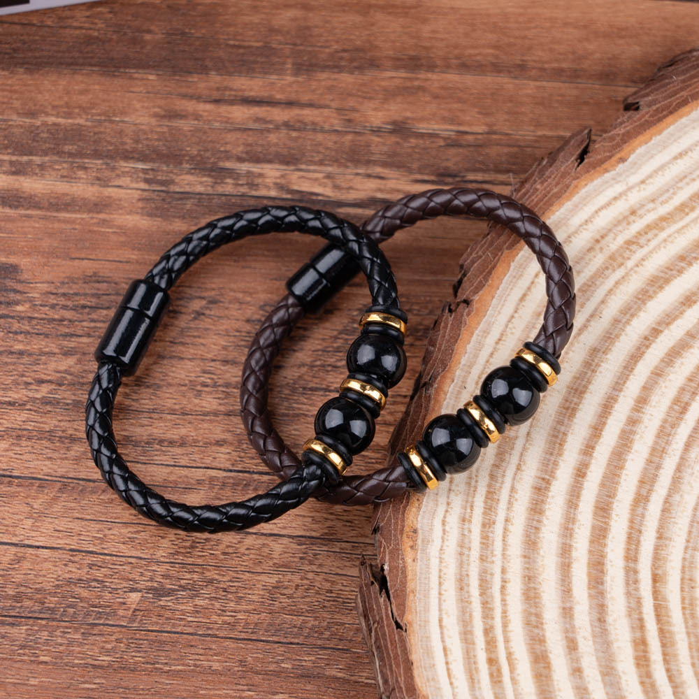Men's Gender Retro Punk Solid Color Pu Leather Alloy Men's Bangle Men Cord & Leather Bracelets