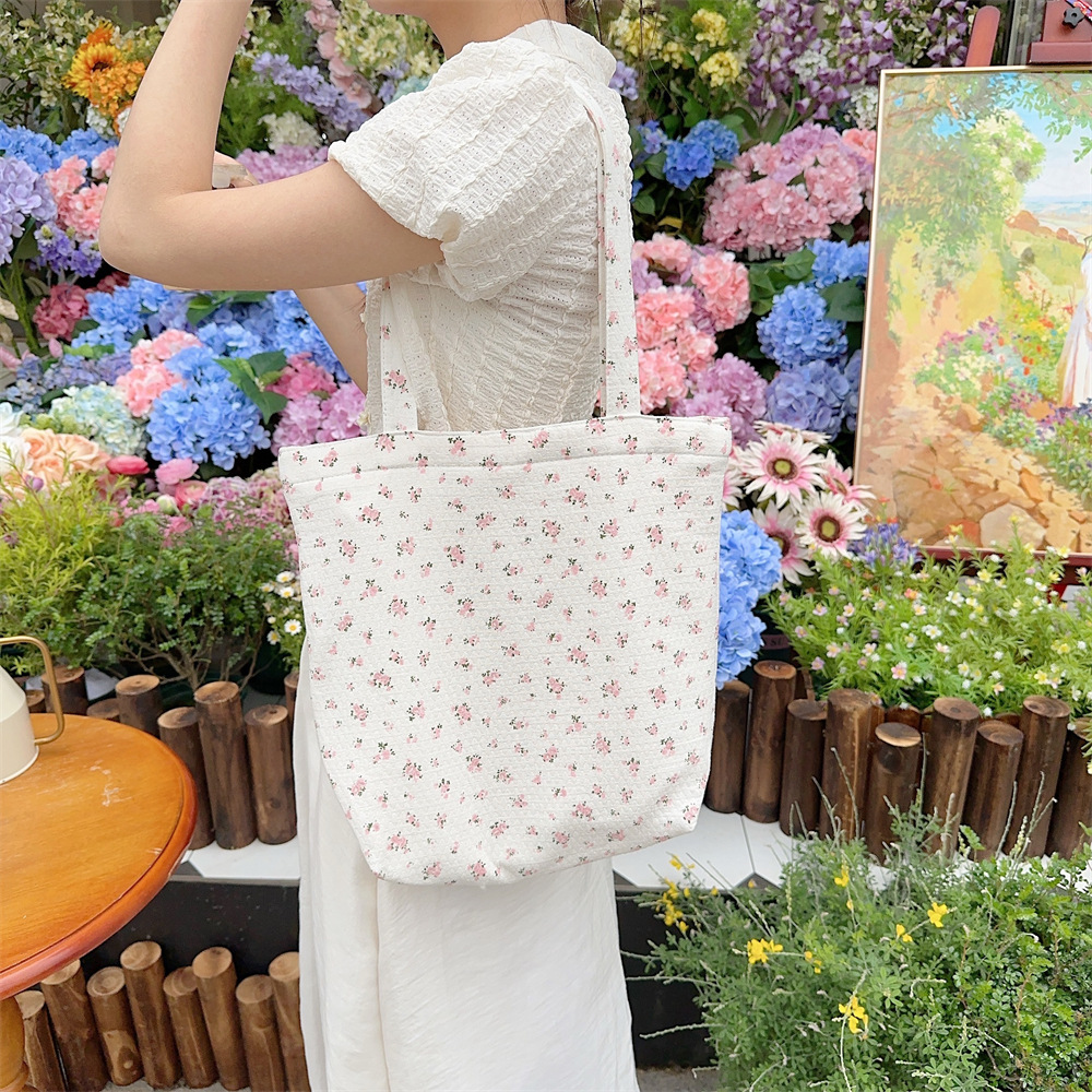 Spring Edition 44121 Canvas Bag, pure cotton floral canvas bag, tote bag, single-shoulder handbag, niche hand-held bag undefined