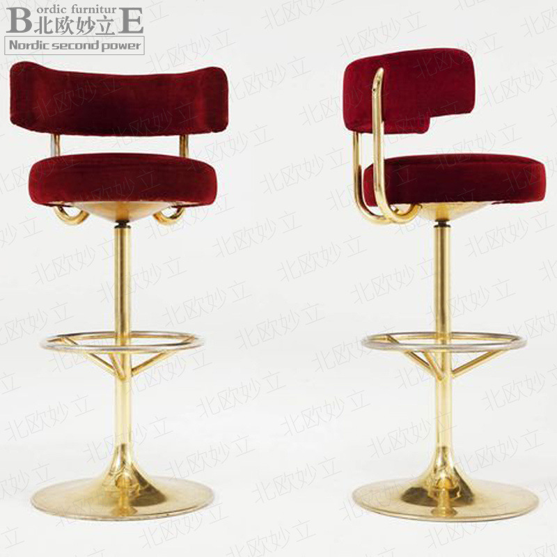 HX2034现代简约不锈钢吧台椅轻奢旋转酒吧椅家用设计师金属高脚椅