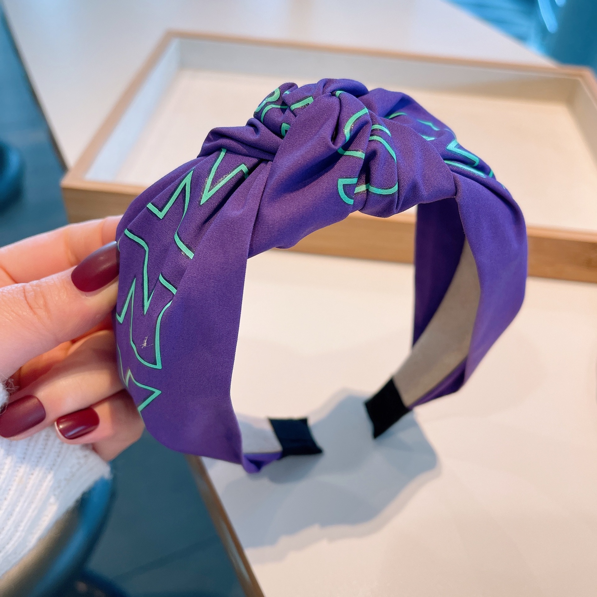 Retro Contrast Color Vitality Purple Heart Printing Combination Headband Wholesale display picture 2