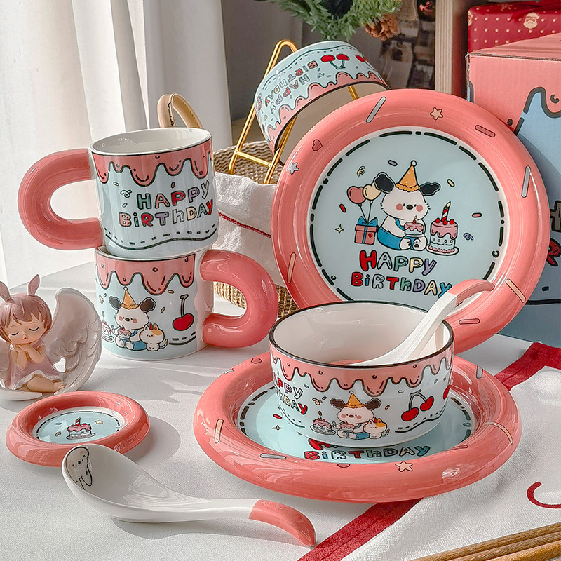 Birthday Party Cute Ceramic Dishes and Tableware Girls Water Cup Mug Gift Ins Birthday Gift