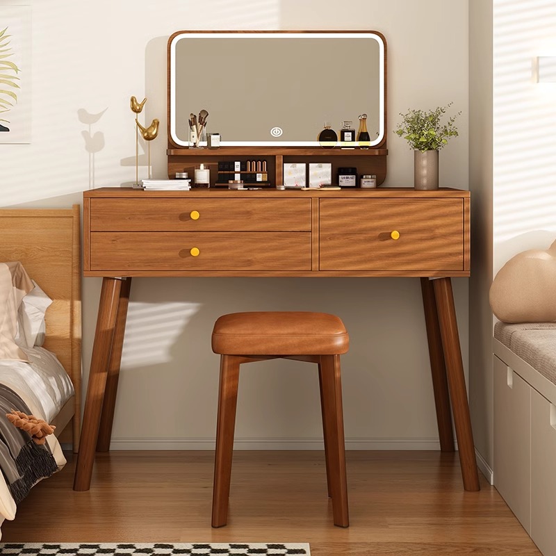 Xiangpei al por mayor dormitorio de apartamento pequeño, mesa de maquillaje de alta gama, espejo de maquillaje, tocador de lujo ligero integrado