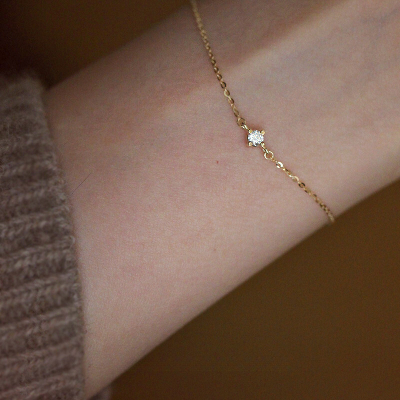 S925 Sterling Silver Plated 14K Gold Bracelet Simple Single Diamond Zircon Versatile Daily Elegant Thin Bracelet Women's Literary Style
