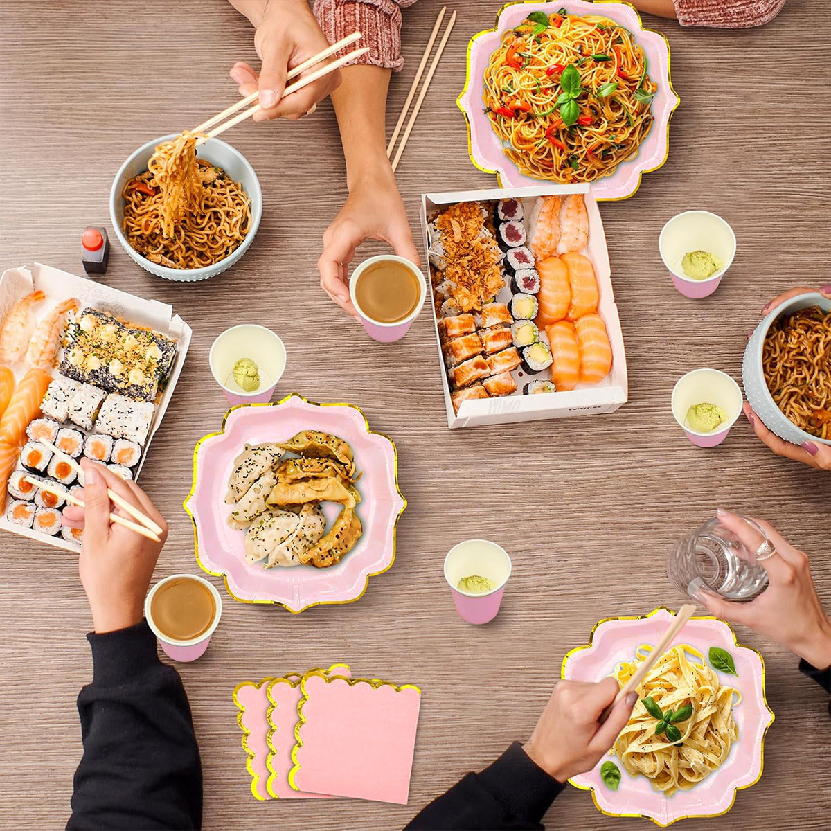 Elegant Pink & Gold Disposable Party Tableware Set - 7” Plates, 8.6” Plates, 9oz Cups, 6.3” Napkins_voghion.com