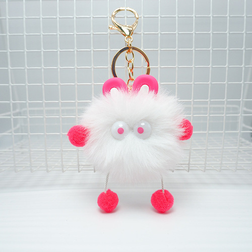 Wholesale Lucky Rabbit Small Coal Ball Cartoon Cute Plush Bear Doll Book Bag Hook Decorations Fuzzy Ball Keychain Ornament
