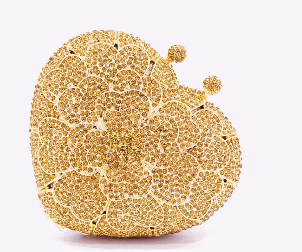 Túi clutch hình trái tim đính đá toàn bộ, vỏ cứng, cầm tay dự tiệc phong cách Âu Mỹ — Màu vàng