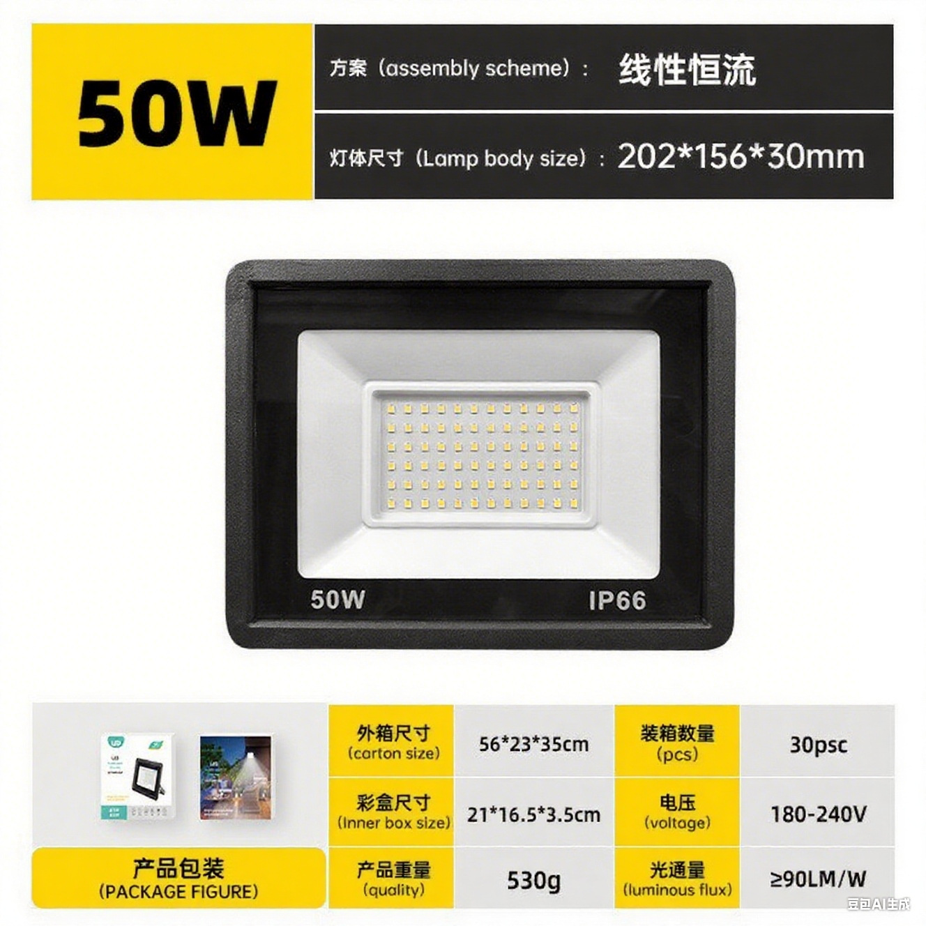 Reflector LED superbrillante a prueba de agua, 50w/100W, de alta potencia, pequeño, tipo Apple, para jardín exterior, obra de construcción.