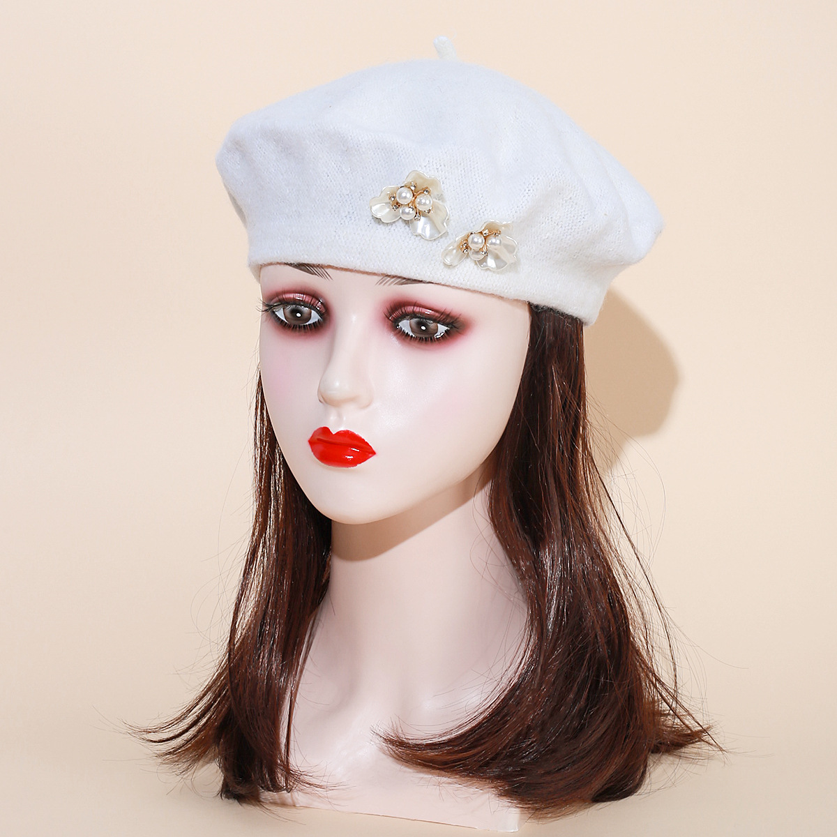 Women's spring retro beret with face enhancing small white duckbill cap painter's cap beret sweet all match octagonal hat_voghion.com