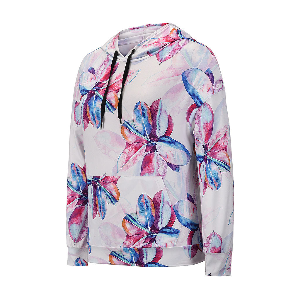 New Autumn And Winter Women Floral Print Hoodie Sweatshirt