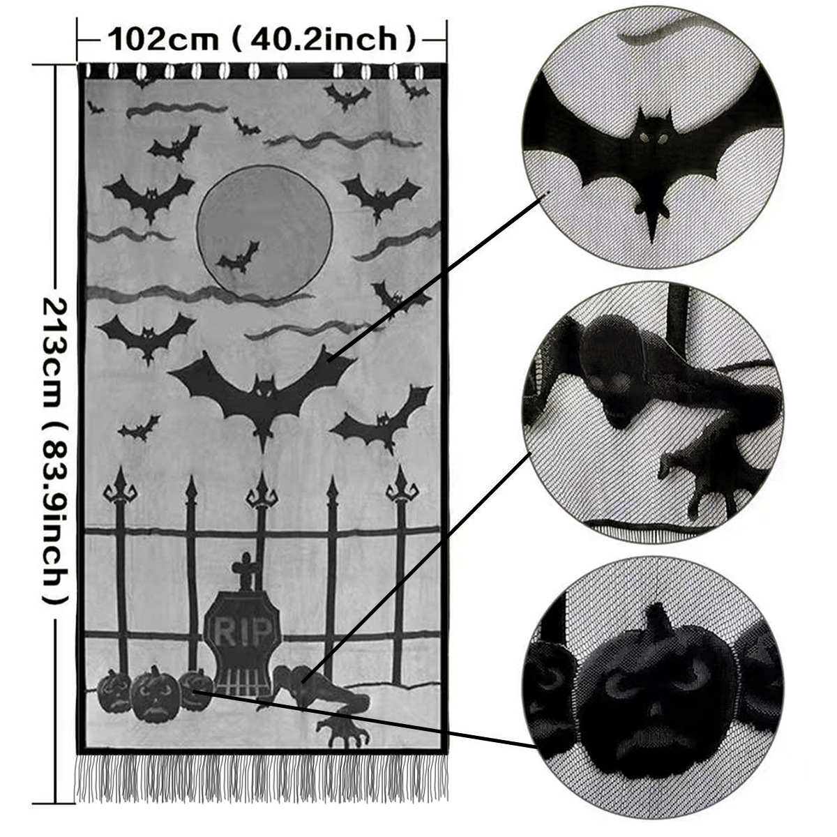 Nuevo estilo europeo y americano cortina de encaje de Halloween Amazon cortina decoración festiva TEMU en stock
