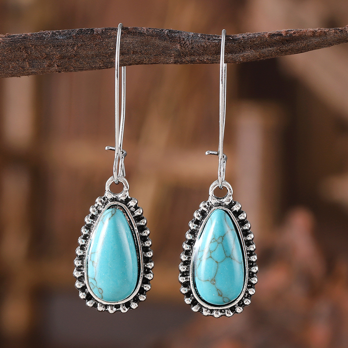 Cross-border AliExpress New Bohemian Turquoise Pendant Earrings Niche Simple All-match Ear Jewelry for Women
