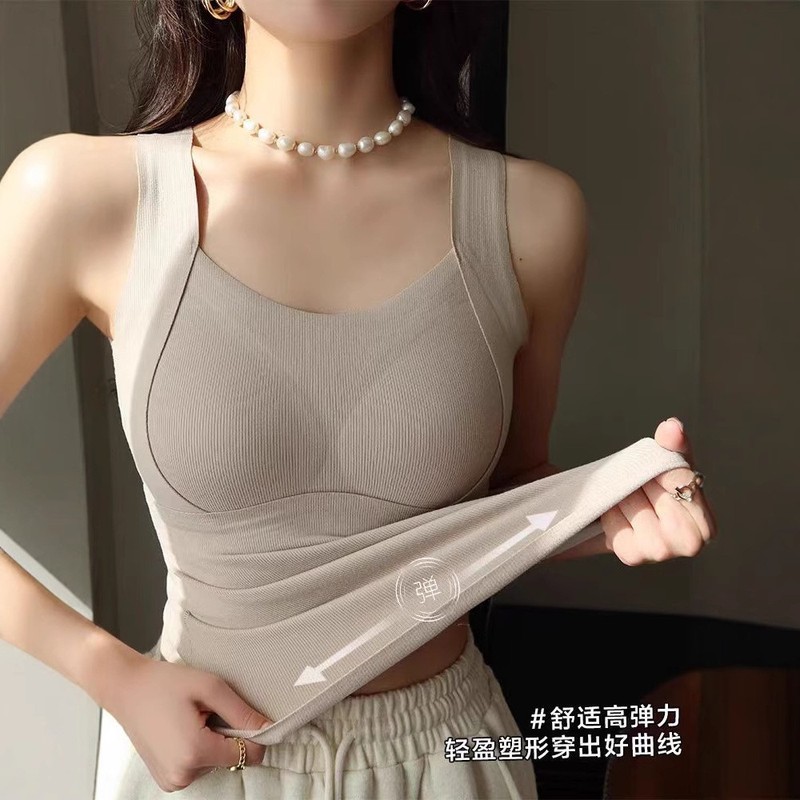 带胸垫一体式加绒磨毛自发热秋冬徳绒保暖背心女内搭修身打底内衣|undefined
