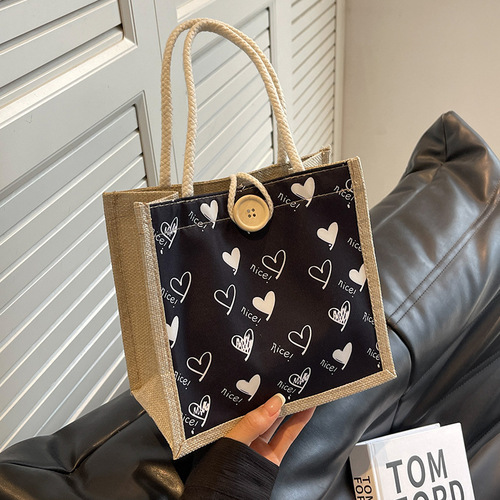 Korean version ins canvas handbag  summer student lunch box lunch bag Japanese cosmetics storage bag