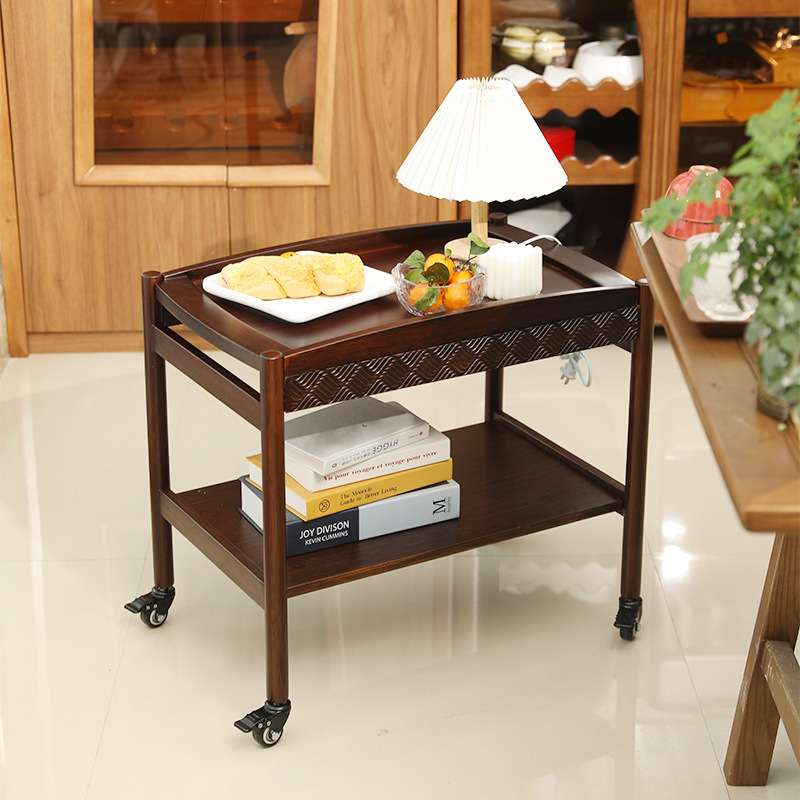 Restaurant food serving wheeled cart double-layer storage rack home living room multi-function mobile trolley snack storage rack