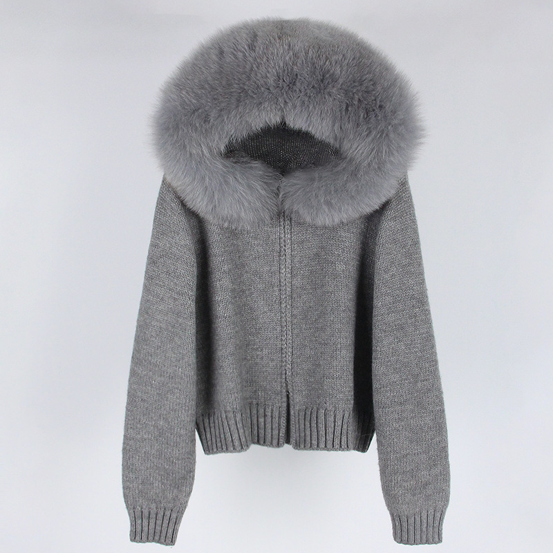 Women's Clothing Spring Jacket Women Zipper Real Fox Fur Collar Hooded Cardigan Tops Jacket Women High end Spring and Autumn_ipsvogv.com