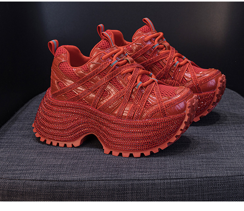 Giày sneaker nữ đế dày phong cách dad shoes, gót 5 cm, đính đá lấp lánh — Đỏ 5052, Xám 5052, Be 5052 chi tiết 22