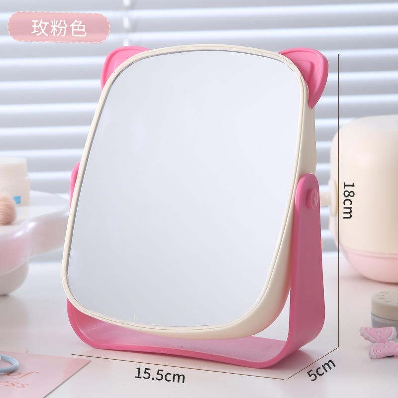 Espejo de maquillaje rosado-blanco con soporte