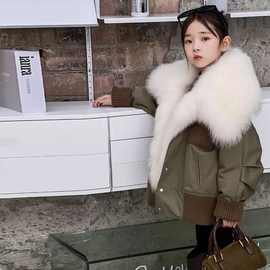 儿童皮草派克服大狐狸毛领獭兔内胆可拆卸女童皮草大衣新款加厚潮