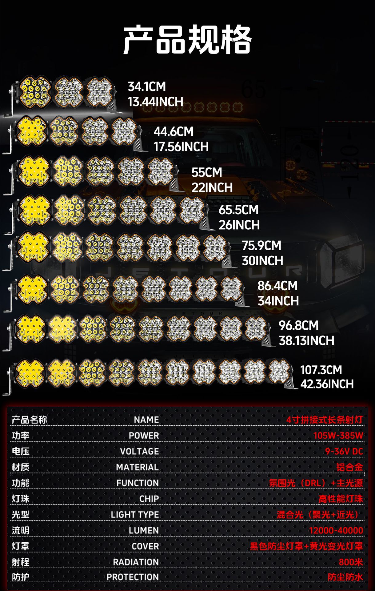 New Led Strip Spotlight for Off-Road Vehicles and Suvs, Roof Front Bumper Auxiliary Modification Light Strip with Ambient Light Drl High Brightness