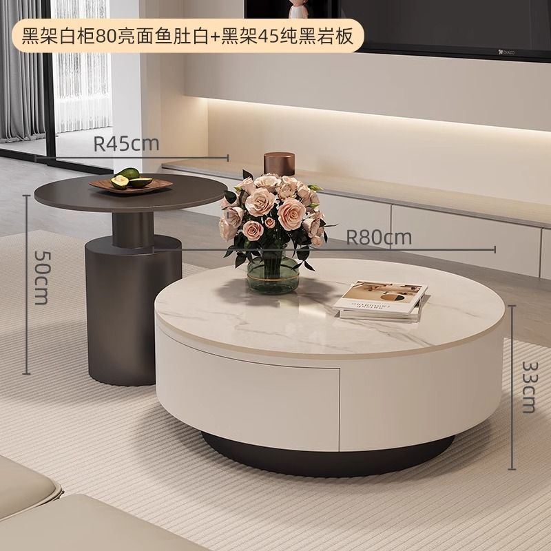 デザイナーの新しいライト高級ラウンドスレートコーヒーテーブル小さなアパートのリビングルームホームミニマリストティーテーブルハイエンドの組み合わせ|undefined