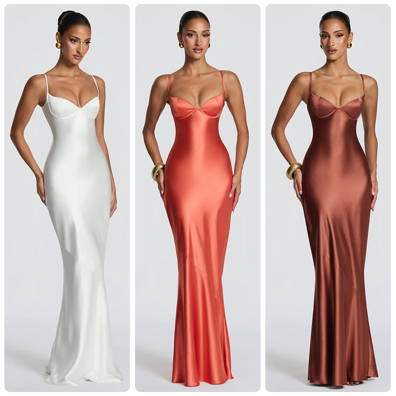 European and American Cross-Border Foreign Trade 2026 New Satin Spaghetti Strap Gown Long Dress Bodycon Mermaid Slim-Fit Evening Dress European and American Cross-Border Foreign Trade 2026 New Satin Spaghetti Strap Gown Long Dress Bodycon Mermaid Slim-Fit Evening Dress