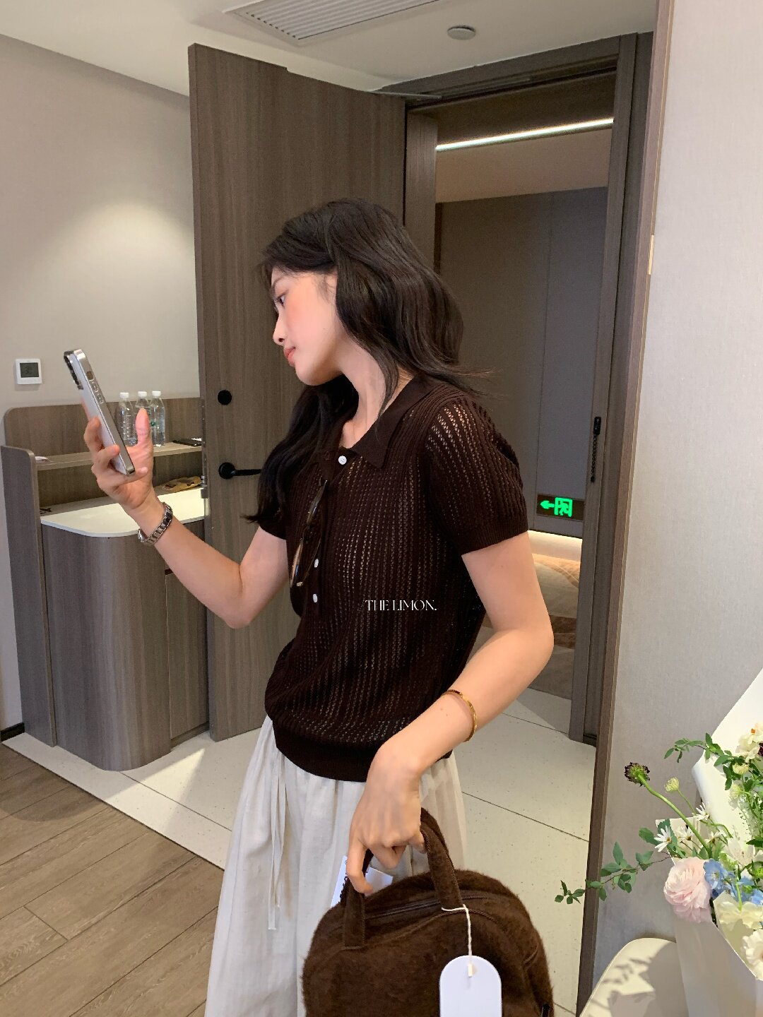 Áo thun polo nữ tay ngắn họa tiết ren Hàn Quốc 2026 mỏng nhẹ — màu nâu, Cà phê, xám đậm, Tên chi tiết 41