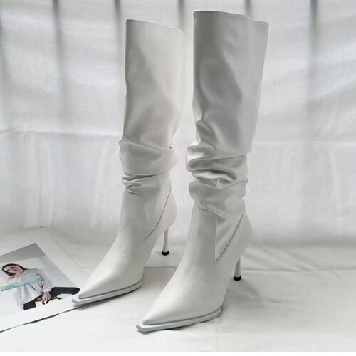 Women's Autumn Trendy Pointed Toe Pouch Heels Over-the-Knee Boot with Fine Heels