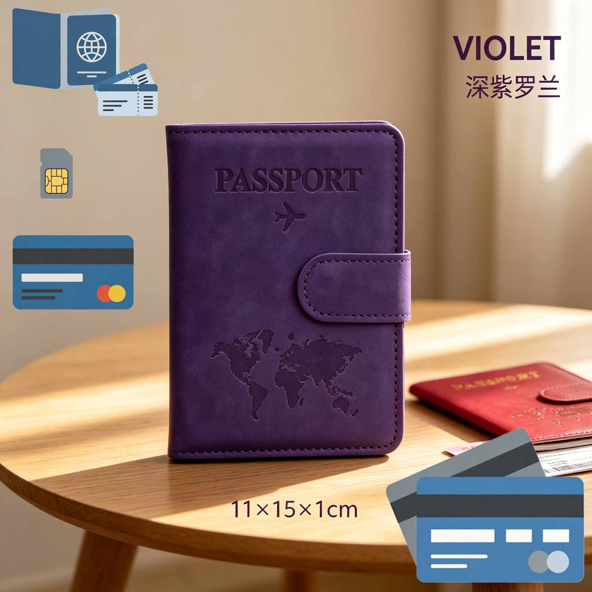 Passport Holder Multifunctional SIM Card Slot Matte PU