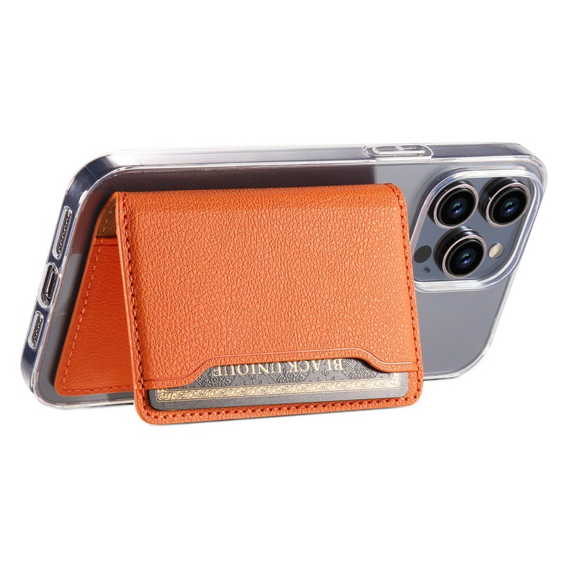 Deniorpu Imitation Leather Lychee Pattern Back-Adhesive Phone Card Holder with Three Card Slots, Adhesive Wallet Compatible with Apple and Samsung