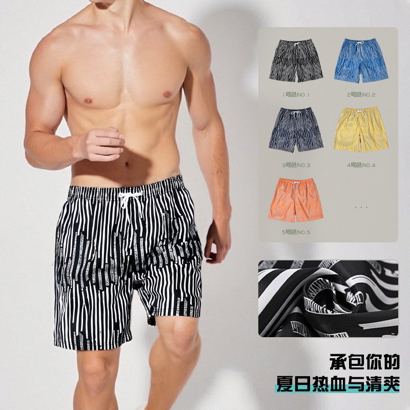 Verano nuevo estilo surf natación pantalones de cinco puntos diseño a rayas pantalones de playa de ocio deportivo para hombres sueltos de talla europea