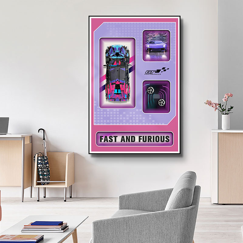 Sala de estar Entrada Pintura decorativa Bloques de construcción tridimensionales Coche Pintura colgante 3D Dormitorio Sala de muestra Mural Control remoto Pintura de lámpara