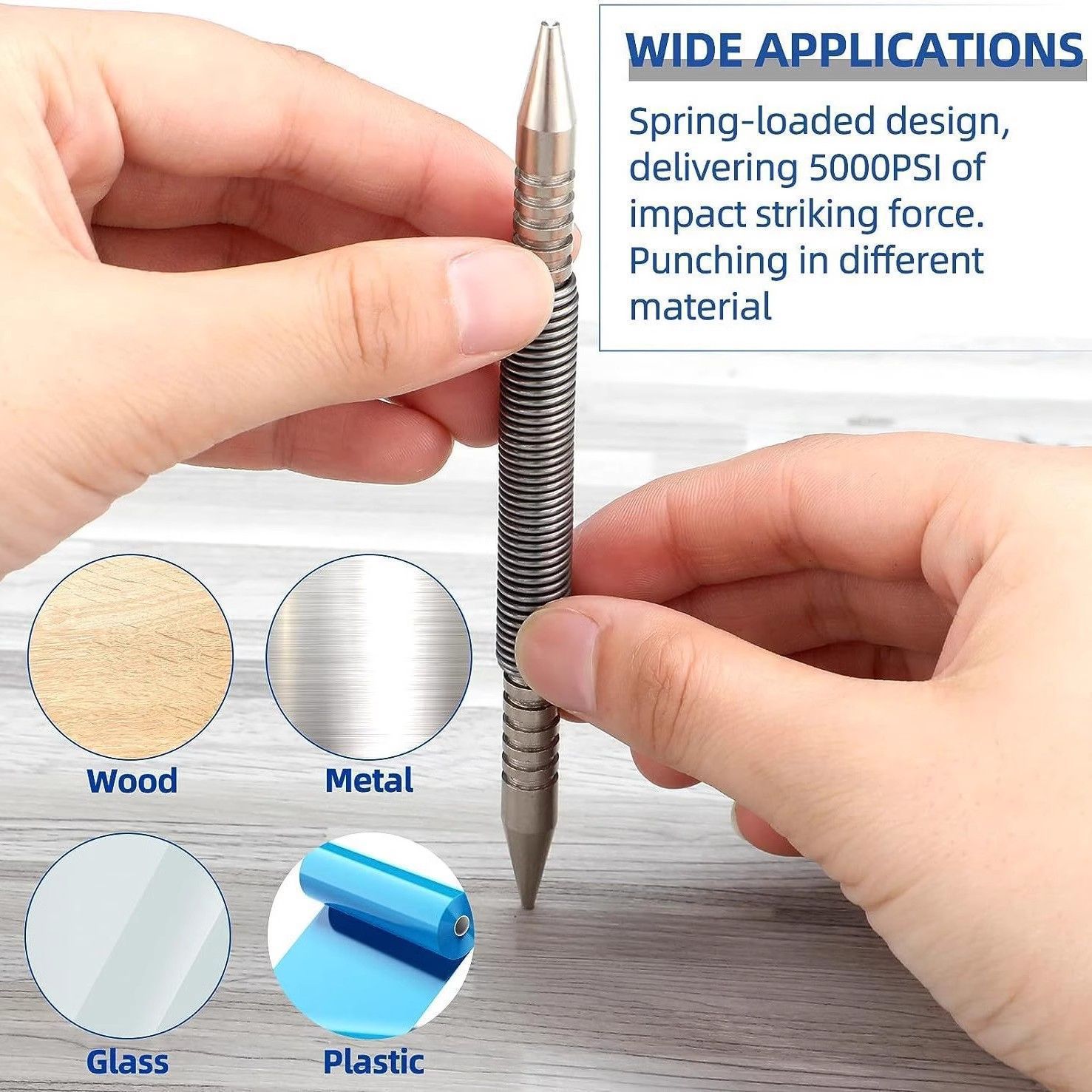 一件代发  弹簧双头钉子冲套装孔打孔弹簧加载标记金属木工钻头门|ms