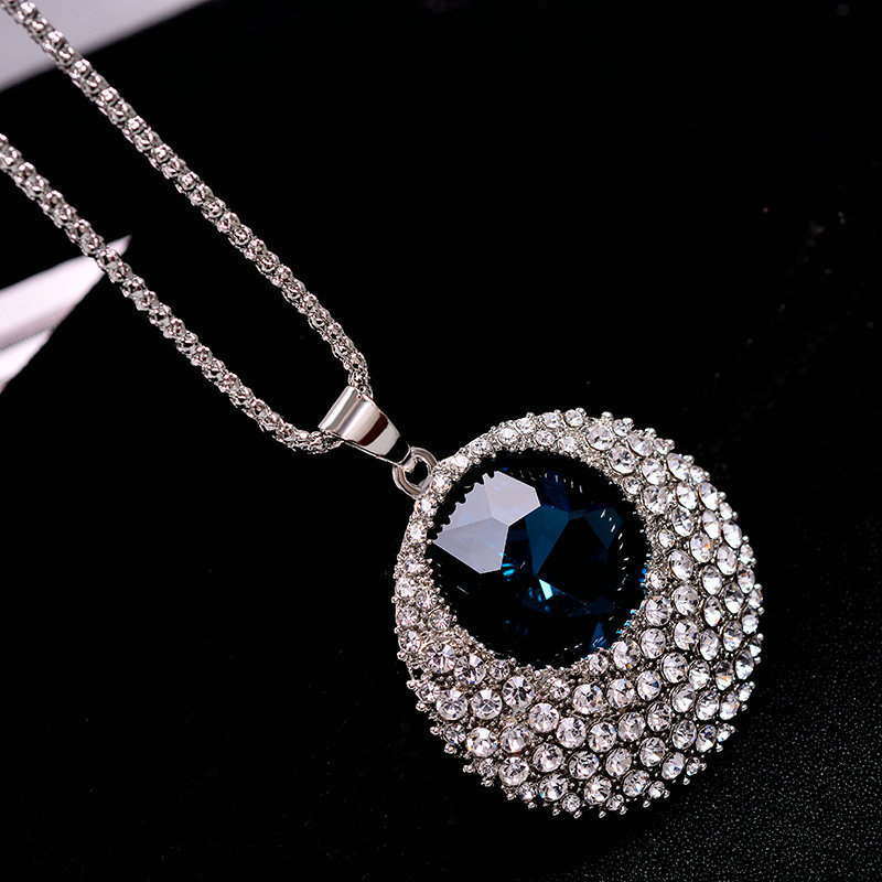 Korean New High-End Crystal round Autumn/Winter Sweater Chain All-Match Long Necklace Atmospheric Or