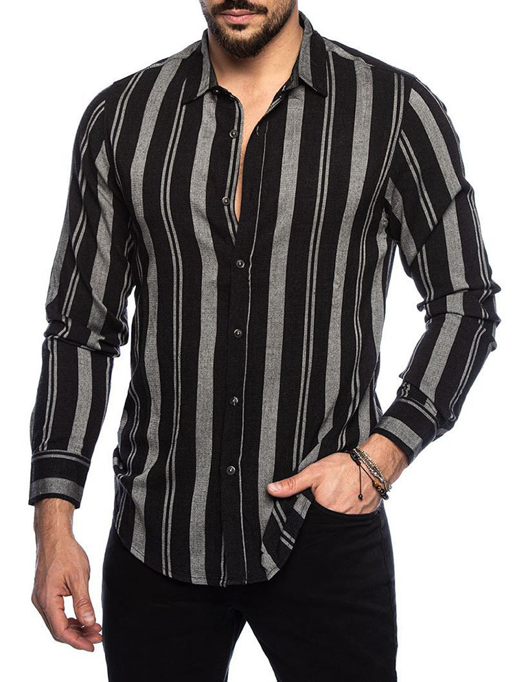 2023 Camicie primaverili Camicie a righe verticali da uomo Camicia slim da uomo con risvolto Camicia casual a maniche lunghe Camicia da smoking maschile Chemise Homme_voghion.com