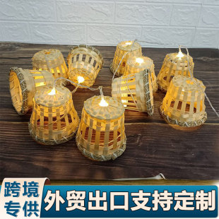 Bamboo horse running lamp bamboo woven fan small lampshade string Internet celebrity portable lantern DIY woven crafts decorative lantern