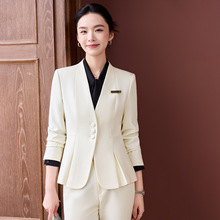米白色西装外套女春秋酒店前台工装珠宝店经理正装职业西服套装OL