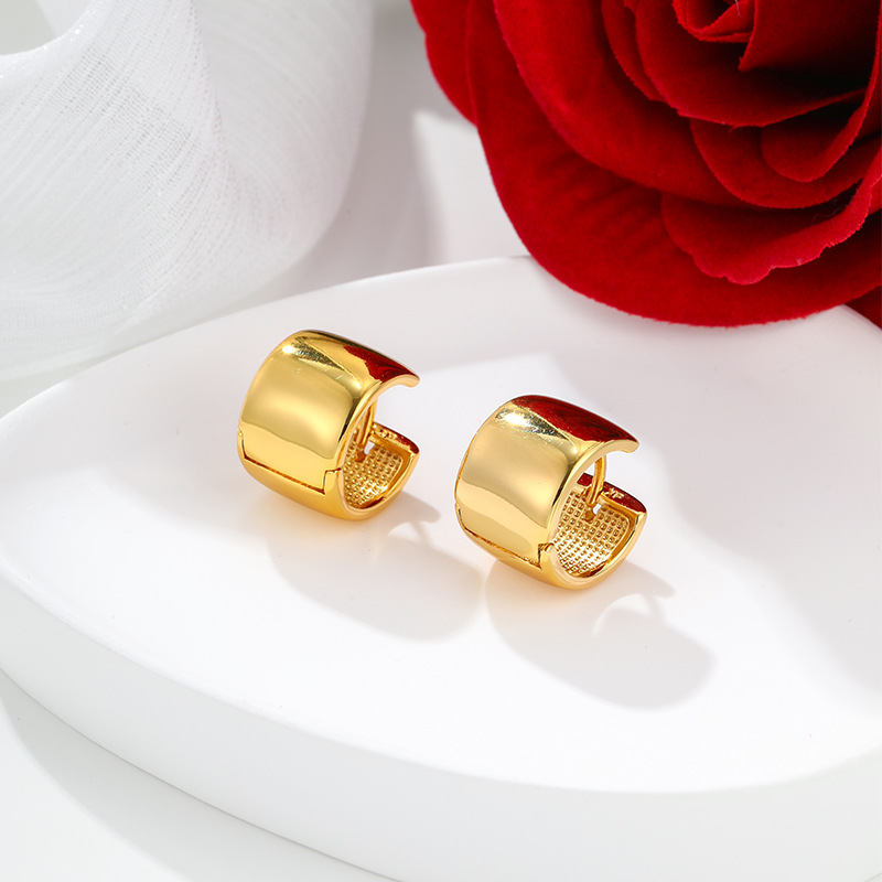 Arracadas Circulares Geométricas 24K de Aleación de Cobre, Superficie Lisa, para Mujer image 3