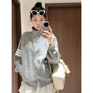 [纯棉华棉复合]满印十字架三条杠开衫卫衣外套女2026秋季上衣夹克