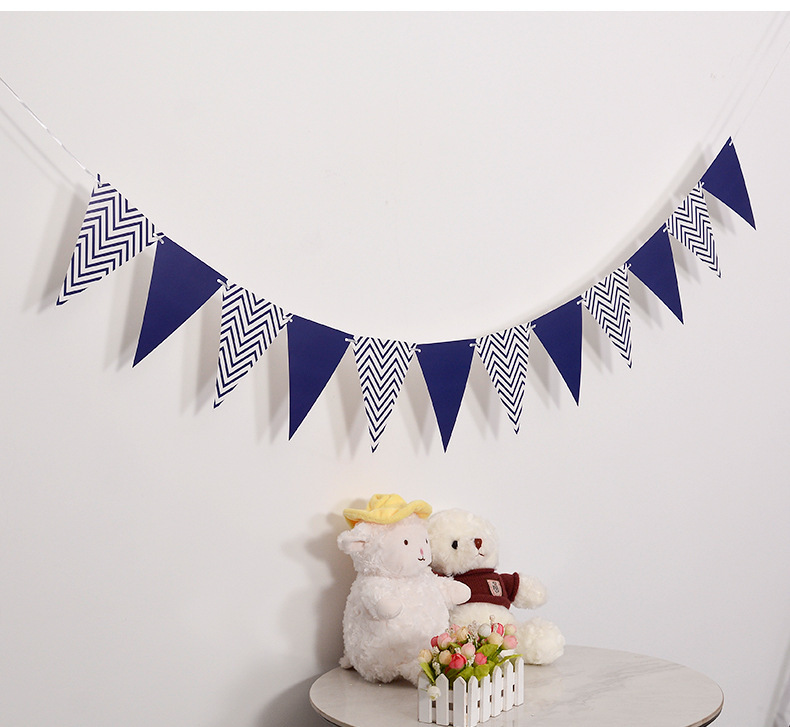 Bandera de triángulo ondulado estampado de oro decoración de cumpleaños banderas festivas decoraciones de fondo accesorios banderas de triángulo