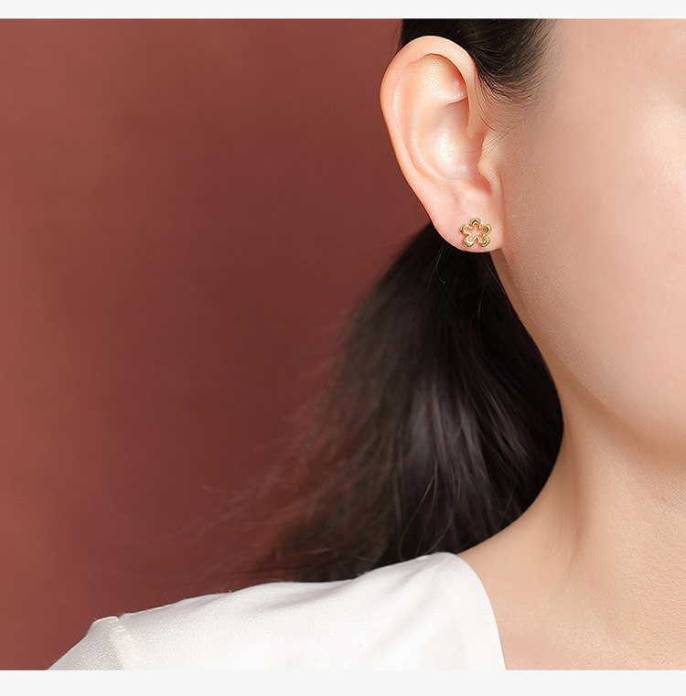 Bông tai bạc S925 mạ vàng hình hoa nhỏ đơn giản thời trang — Kiểu dáng 2 màu bạc chi tiết 10