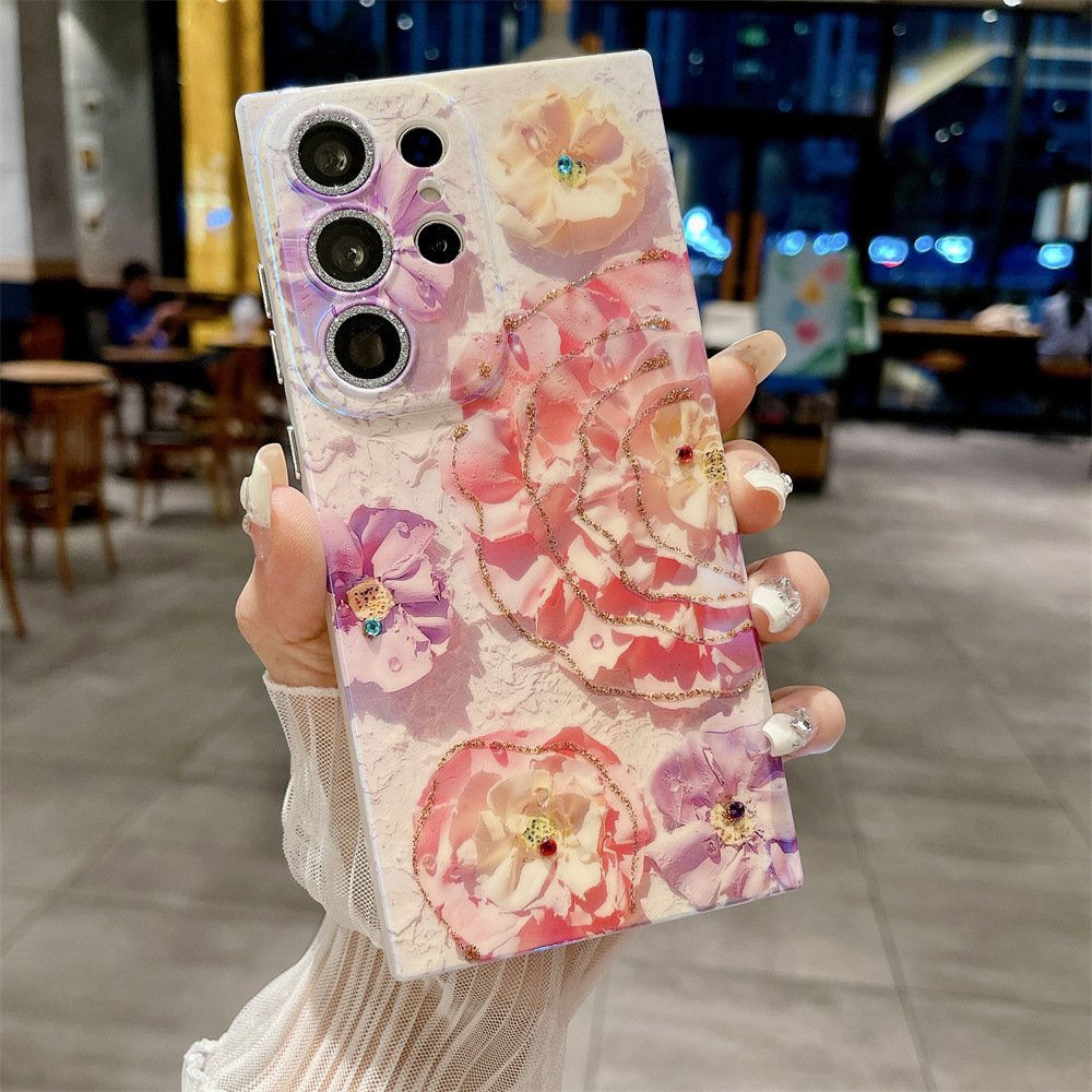 Blaulicht Strass Blumen Handyhülle Für Samsung S25 Ultra_voghion.com