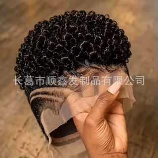 假发360头套自然黑头套真人发定制跨境Pixie Afro Human Hair Wig