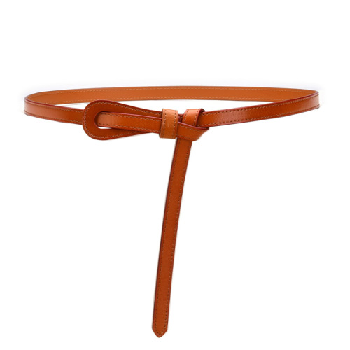 New women's leather thin belt with non-hole design and decorative belt girdle dress versatile second-layer leather women's belt