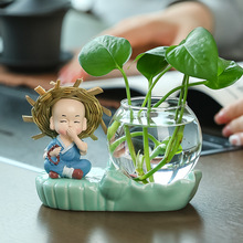 蕊杰创意草帽小和尚绿萝水培花瓶办公室桌面摆件室内水养器皿花器