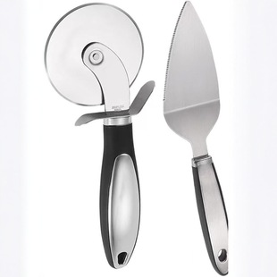 ✅ Roller Stainless Steel Pizza Knife and Shovel Two-Piece Set with Handle Round Single Wheel Pizza Knife Pizza Shovel Kitchen Tool