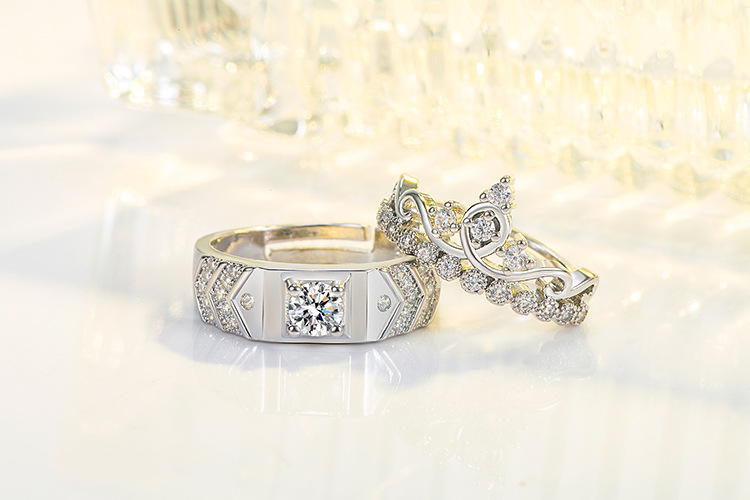 Couple rings men and women diamond rings moissanite crown open wedding rings simple fashion men's rings_voghion.com