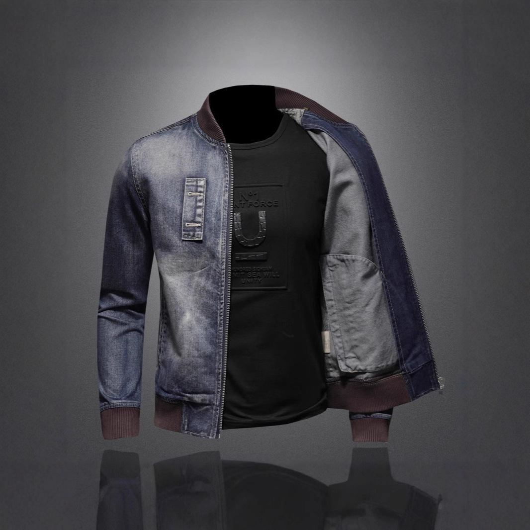 High-End Retro Stand Collar Trendy Brand Spring Autumn New European And American Motorcycle Jacket Men's Stylish Denim_voghion.com