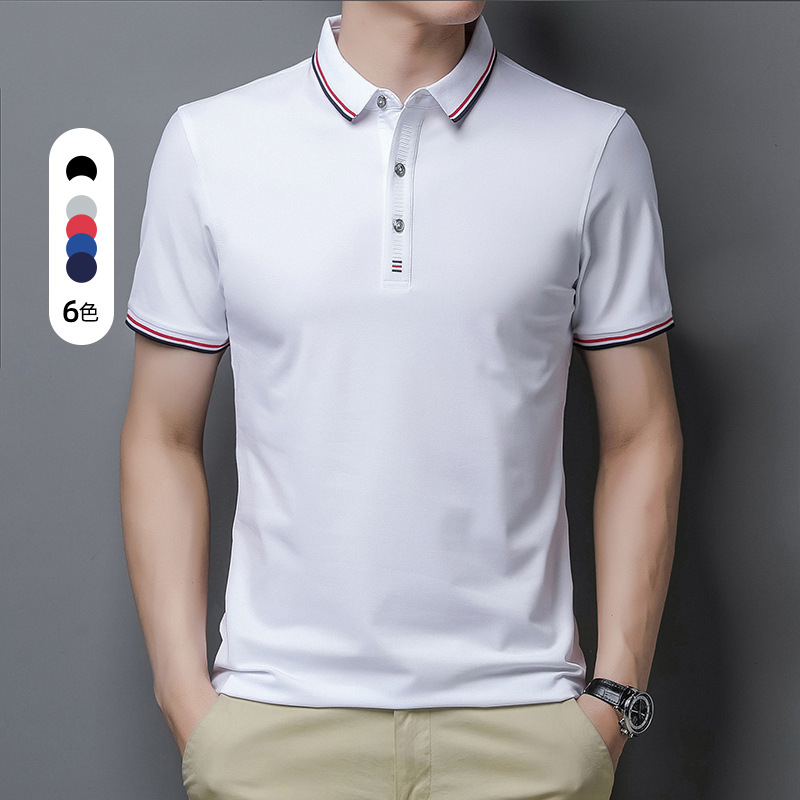 Summer New Polo Shirt Men's Light Business Solid Color T-Shirt Short-sleeved Golf Lapel T-shirt Men's All-match Trendy Men's Clothing